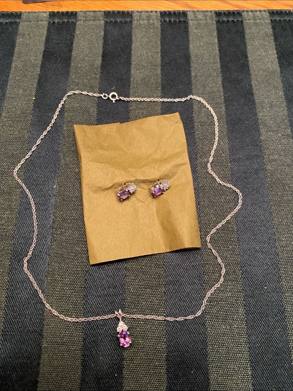 Silver Necklace and Stud Earrings Set with Amethyst Gemstones